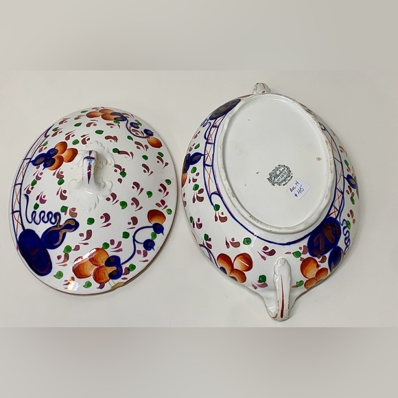 19th Century Antique Gaudy Welsh Oyster Pattern Allertons Marked Lidded Tureen - Picture 9 of 16